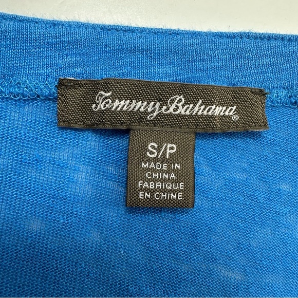 Tommy Bahama Blue Striped Linen Top Womens Small Petite 3/4 Sleeves Knit - Picture 3 of 7
